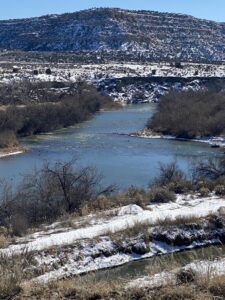 Navajo Dam Lodging: Stage Stop at Pump Canyon. Image of the San Juan River and bluffs at the lodge.